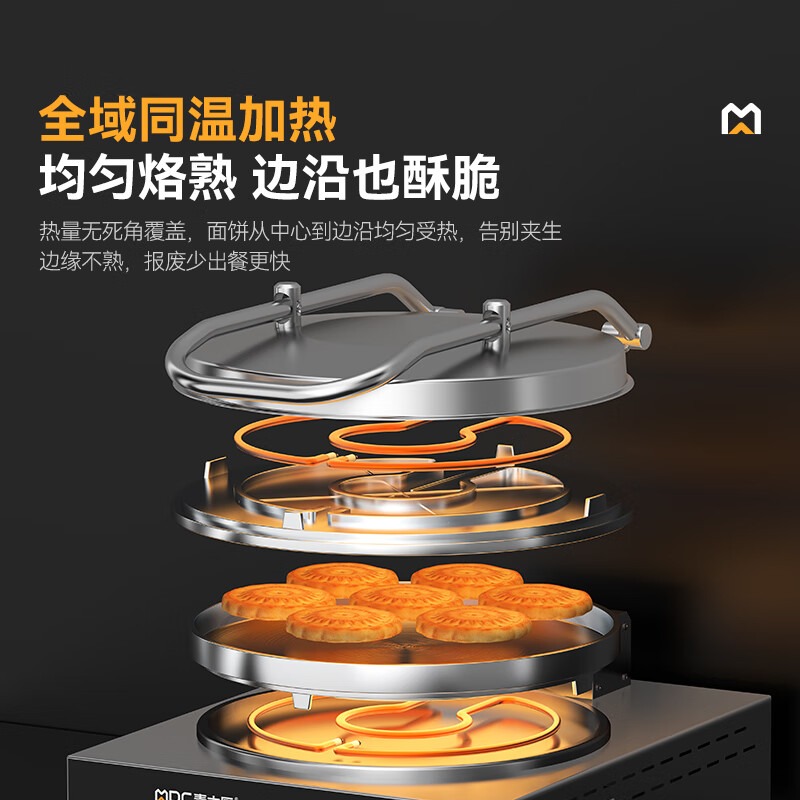 麥大廚大型雙面加熱臺(tái)式旋鈕款鋁鍋商用電餅鐺